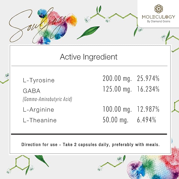 Soul Joy & Brain Booster - 30ct by MOLECULOGY Strengthens Cognitive Skills, Enhances-Focus & Boost-Concentration to Improve Memory Retention & Clarity with L-Tyrosin, GABA and More