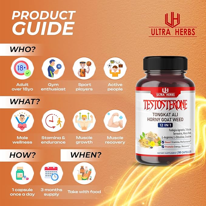 Ultra Test Capsule 12 in 1 Complex with L-Arginine, Fadogia Agrestis, Tribulus Terrestris, Maca Root, Beetroot, L-Citrulline, Creatine - USA Made (90-Day Supply)