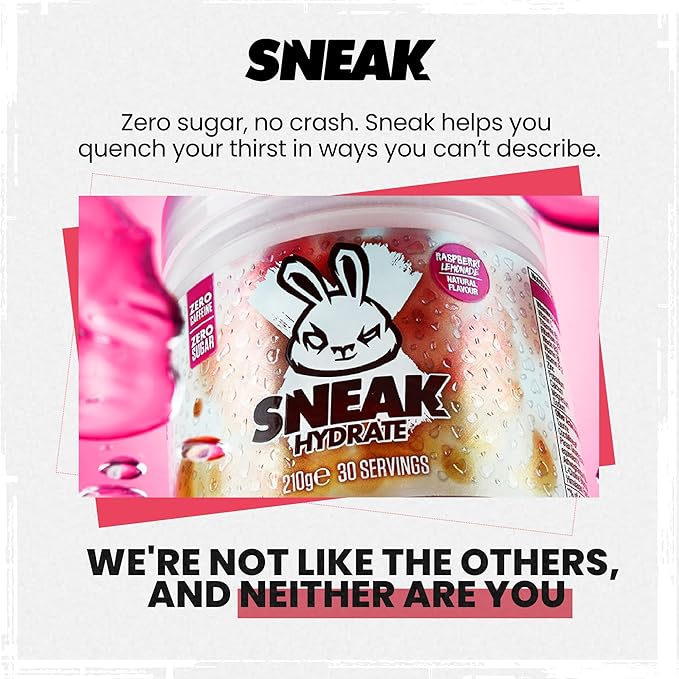 SNEAK | Raspberry Lemonade Hydrate | Zero Caffeine, Zero Sugar, Natural Flavours & Colours, Ashwagandha KSM-66, Coconut Water | 30 Servings