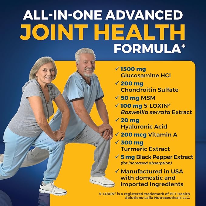 Glucosamine Chondroitin MSM Joint Support Supplement, 90 Capsules - with Turmeric, Black Pepper, Boswellia and Hyaluronic Acid - Joint Health Supplement for Mobility, Flexibility and Comfort
