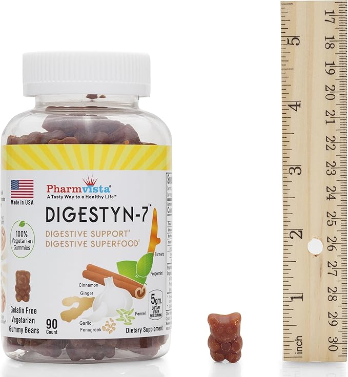 Digestyn7 - Organic Digestive Gummies 200mg 90 Count - Organic Ginger, Garlic, Turmeric, Cinnamon, Fennel, Fenugreek and Mint
