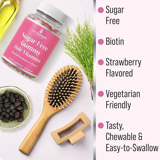 Plant-Based Sugar Free Hair Skin and Nails Gummy Vitamins. Delicious Gummies for Women and Men. with Biotin & Zinc for Healthier, Fuller-Looking Hair, Skin, and Nails. Strawberry-Flavored, Vegetarian