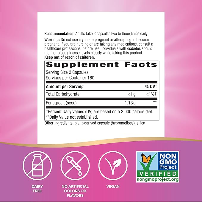 Nature's Way Fenugreek Seed, Traditional Lactation/Breastfeeding Support*, Non-GMO Project Verified, Vegan, 320 Capsules