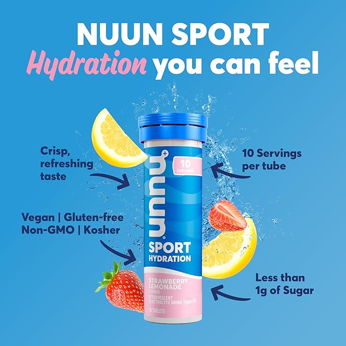 Nuun Sport Electrolyte Tablets with Magnesium, Calcium, Potassium, Chloride & Sodium, Gluten Free & Vegan, Strawberry Lemonade, 4 Pack (40 Servings Total)