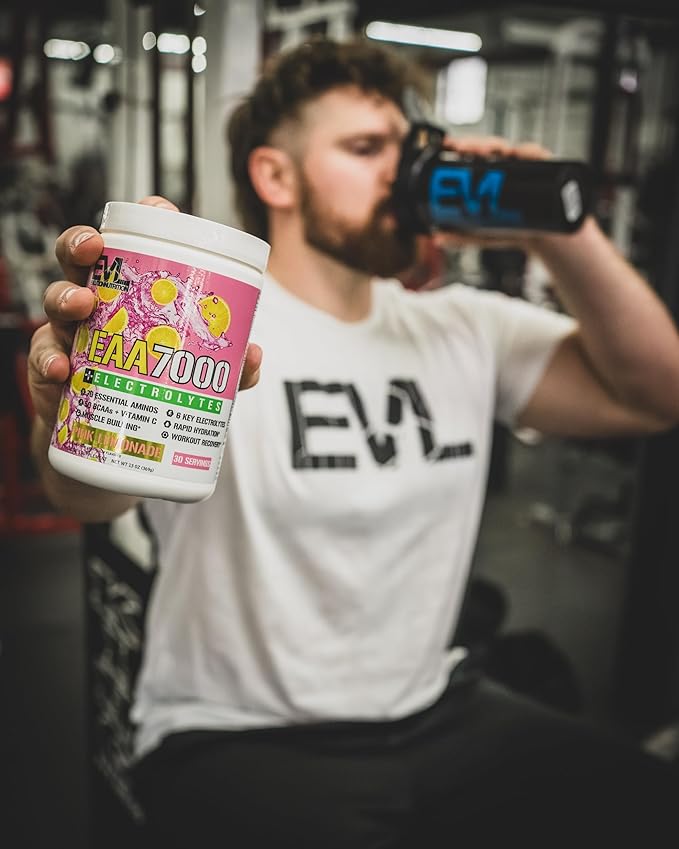 Evlution Nutrition EAA7000 + Electrolytes - Pre & Post Workout Powder - Muscle Building + Recovery Supplement - 7g EAAs + 5g BCAAs + 6 Key Electrolytes - Rapid Hydration - 30 Servings - Pink Lemonade