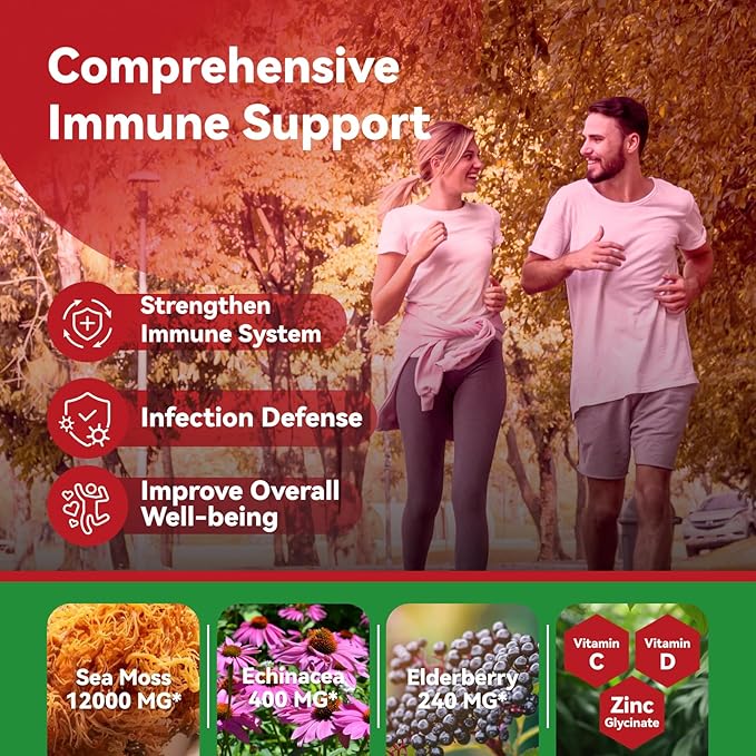 All-in-1 Irish Sea Moss Pills with Ashwagandha, Ginkgo Biloba, Turmeric & Vitamin C for Energy, Focus & Immune Support - 60ct Sea Moss Pills