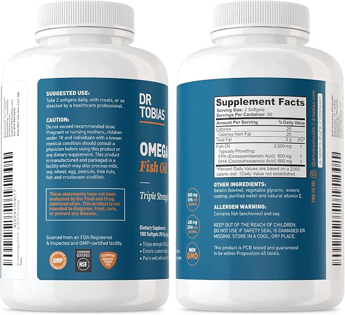 Dr. Tobias Omega 3 Fish Oil and Adult Multivitamin Includes Probiotics and Plant-Based Enzymes Promoting Overall Health - Made with Wholefoods