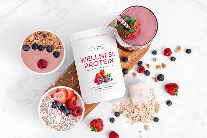 Teami Vegan Protein Powder with Organic Ingredients - Smooth Plant Based Pea Protein Powder with Low Net Carbs, Non-GMO, Dairy Free, Soy Free, No Sugar Added - Triple Berry (14 Servings, 13.6 Ounce)