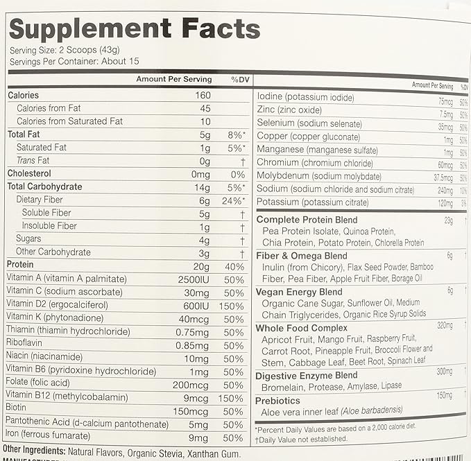 Vegansmart Naturade Plant Based Vegan Protein Powder - All-in-One Nutritional Shake Protein Blend - Gluten Free & Non-GMO - Vanilla (15 Servings)