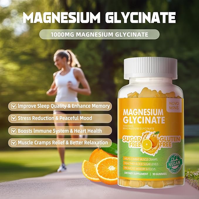 180 CT Magnesium Glycinate Gummies 1000mg - Sugar Free Magnesium Potassium Supplement with Vitamin D, B6, CoQ10 for Calm Mood & Sleep Support - 180 Orange Gummies