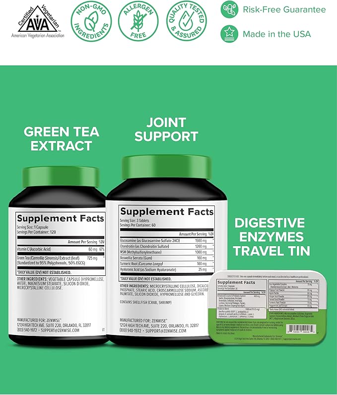 Zenwise Health Green Tea Extract, Joint Support, Free Travel Size Enzymes