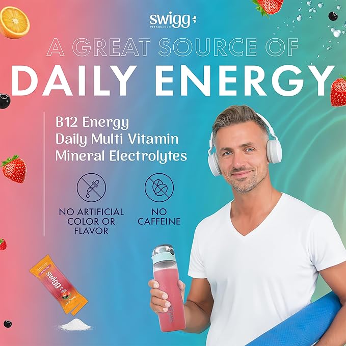 Electrolytes Powder Packets Daily Multi Vitamin Water Hydration Packet Powder No Sugar 2500 mcg B12, C + D + B6, Folate, Iron Zinc + More