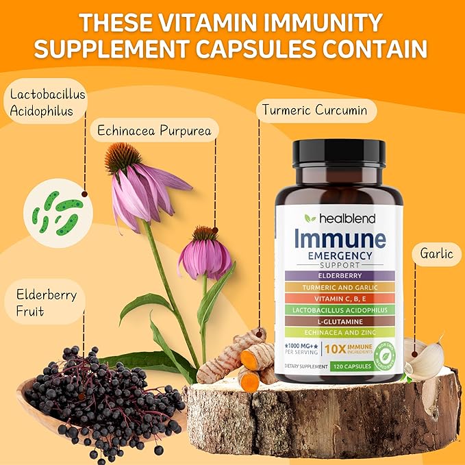 10 in 1 Immune Support Supplement Booster with Elderberry, Zinc, Echinacea, Turmeric, Lactobacillus Acidophilus, for Adults (3 Pack)