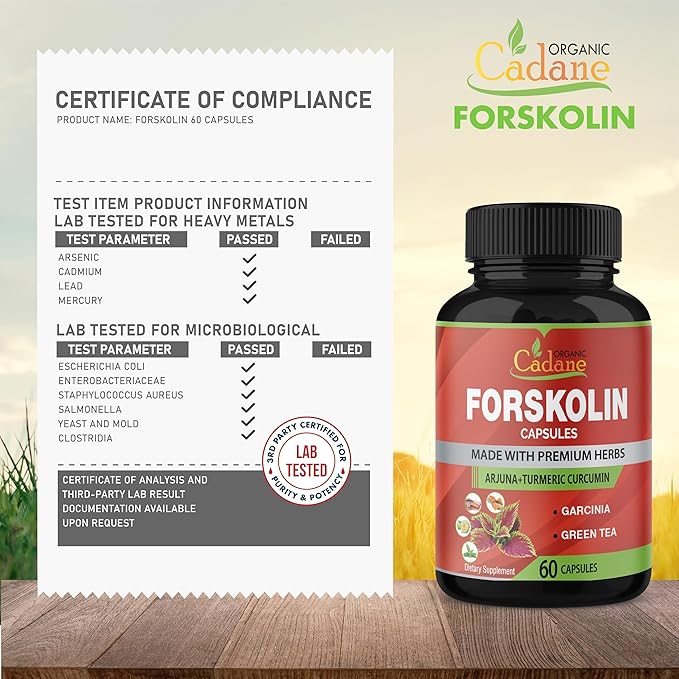 Organic Forskolin Supplements Capsules with Turmeric Curcumin, Arjuna, Garcinia Cambogia, Green Tea - 60 Capsules