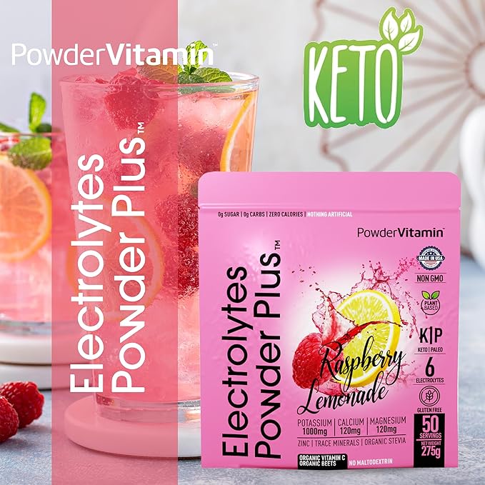Electrolytes Powder Plus (50 Servings) Raspberry Lemonade Electrolyte Powder Zero Calorie Keto, 0 Sugar, No Maltodextrin,1000mg Potassium,120mg Calcium,120mg Magnesium, Hydration Powder