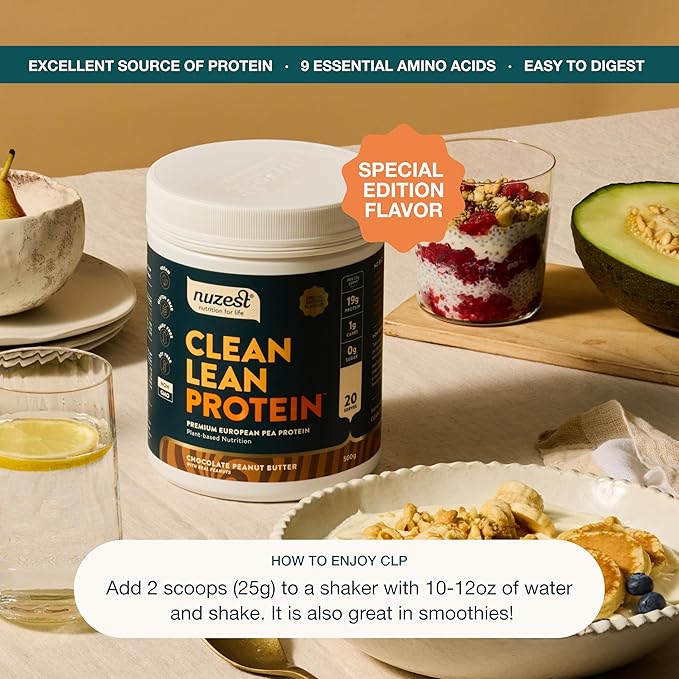 Nuzest - Pea Protein Powder - Clean Lean Protein, Premium Vegan Plant Based Protein Powder, Dairy Free, Gluten Free, GMO Free, Protein Shake, Chocolate Peanut Butter, 20 Servings, 1.1 lb