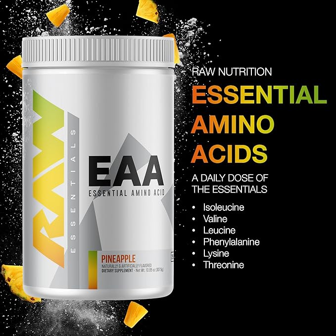 RAW EAA Amino Acids Powder, Pineapple (25 Servings) - Pre Workout Amino Energy Powder for Strength, Endurance, Recovery & Lean Muscle Growth - BCAA Amino Acids Supplement for Men & Women