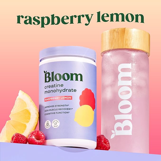 Bloom Nutrition Creatine Monohydrate Powder, 5g Micronized Creatine per Serving, Supports Muscle Recovery, Strength, Endurance, Pre or Post Workout, Gluten Free, Non GMO, Raspberry Lemon, 40 SVG, 9 oz