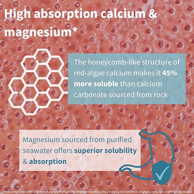 Igennus Algae Calcium & Magnesium Supplement, Plant Based, High Absorption, K2 & D3, Non-GMO Red Algae Mineral Complex for Bone & Teeth Support, for Women and Men, with Boron, Vegan, 6 x 60 Tablets