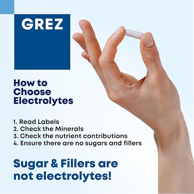 GREZ ELEC-Vital Sugar Free Electrolyte Pills - Electrolyte Capsules - Complete Keto Electrolytes Supplement Mineral Support, Zinc Salt Pills for Fasting Electrolytes - 90 Caps, 30 Days