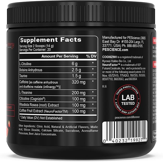 PEScience Prolific Energy Pre Workout – L Citrulline for Nitric Oxide, Rhodiola & CDP Choline Nootropic for Focus – Preworkout for Men & Women – 40 Scoops, Melon Berry Twist