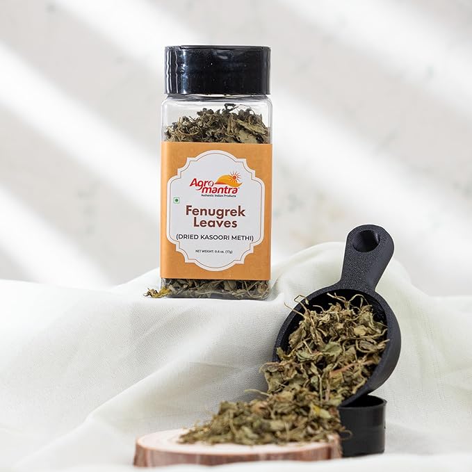 Agro Mantra natural and organic Fenugreek Leaves (Dried Kasoori Methi) 0.6 oz (17g) All Natural, Salt-Free, Vegan, No Colors, Gluten Free, NON-GMO, Indian geotag product