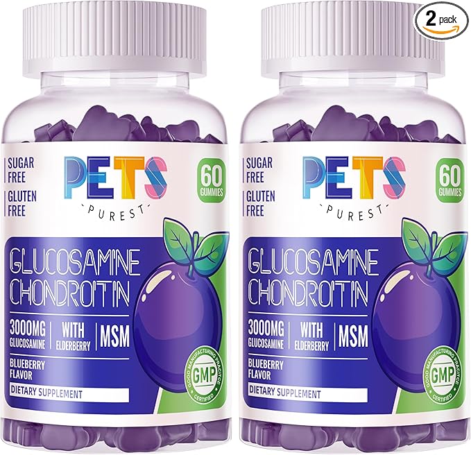 Glucosamine Chondroitin Gummies with MSM & Elderberry Extra Strength - Joint Support, Antioxidant Immune Support Supplement for Adults, Men & Women.(2 Pack) Blueberry