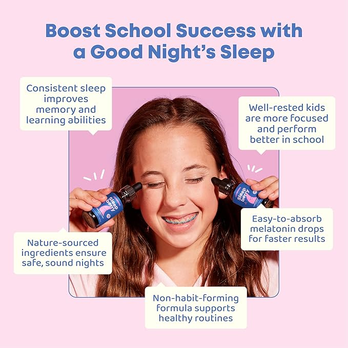 JoySpring SleepBerry - Kids Melatonin Liquid - 3MG Melatonin with D3 and Elderberry - Sugar-Free Liquid for Kids & Teens – Gentle Natural Sleep Support Formula (4 fl oz)