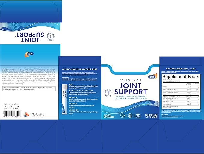 Swedish Nutra - Joint Support 30 Shots I Collagen Type I, II & III I Glucosamine, MSM, Chondroitin, Turmeric I Sugar-Free - 30 Day Supply