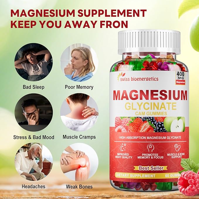 (2 Pack) Magnesium Glycinate 400mg Gummies for Women & Men - Calcium Supplement with Magnesium Malate, B6, Zinc, Vitamin D, CoQ10 - Non GMO, Sugar Free for Vegan (Multi-Flavor)