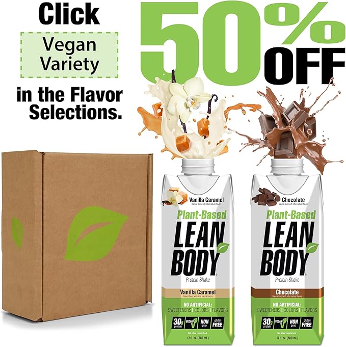 Lean Body Ready-to-Drink, Plant-Based Vegan Chocolate Protein Shake, 30g Protein, No Artificial Flavors, Sweeteners or Colors, Non GMO, Gluten Free, Premium Pea & Rice Blend (Pack of 12)