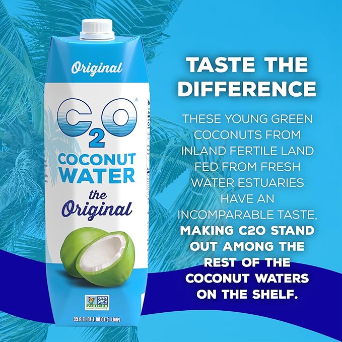 C2O - Organic Coconut Water, The Original Flavor (6 Pack) - Made with Fresh Coconut Water - Plant Based, Non GMO - Natural Hydration, Essential Electrolytes, & Potassium - 6 Tetra Packs, 33.8 FL OZ