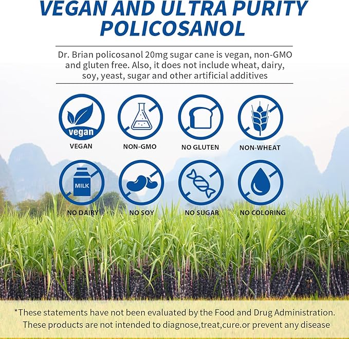 Dr. Brian Policosanol 20mg | 90 Policosanol Tablets for Heart Health Support | Non-GMO, Vegan, Gluten Free, Dairy Free