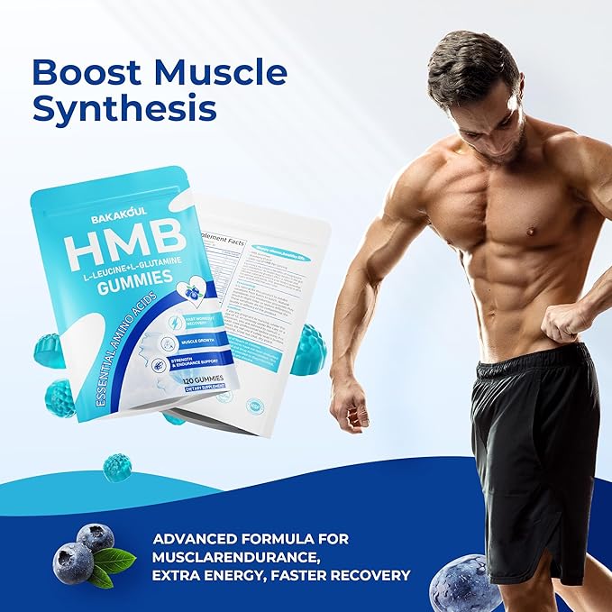 HMB and L-Leucine Gummies, HMB and Leucine Supplement Supports Muscle Fast Workout Support, HMB and Leucine Amino Acid for Men & Women, Sugar Free, Non-GMO, 240 Counts