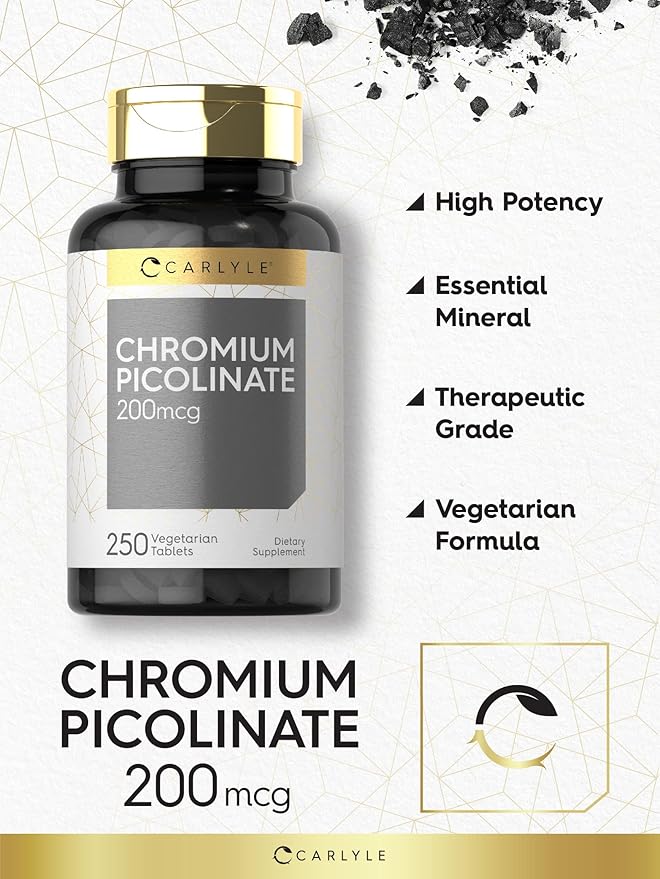 Carlyle Chromium Picolinate 200mcg | 250 Vegetarian Tablets | High Absorption | Non-GMO, Gluten Free Supplement