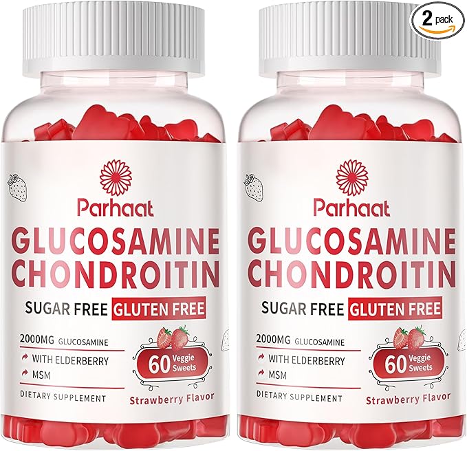 Glucosamine Chondroitin Gummies with MSM & Elderberry Extra Strength - Joint Support, Antioxidant Immune Support Supplement for Adults, Men & Women.Strawberry-2pack