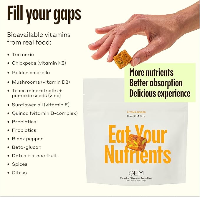 GEM Daily Multivitamin for Women & Men, 20+ Vitamins & Minerals zinc, Vitamin D, B, K, Folic Acid, Turmeric, Beta Glucan GLP-1 Booster, Supports Gut, Skin, Brain, Immunity (7 Day Trial)