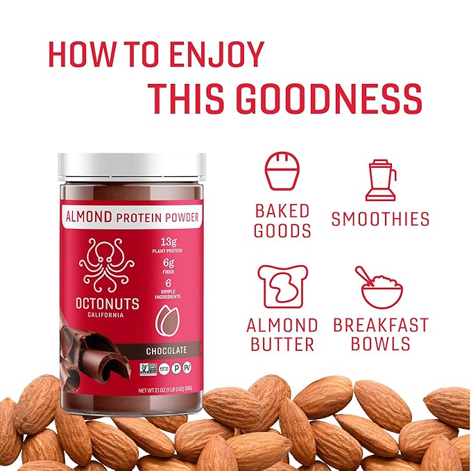 Chocolate Almond Protein Powder, 21 Ounce, Made with California Almonds, 13g Plant Based Protein, Keto, Paleo Friendly, Vegan, Gluten Free, 17 Servings