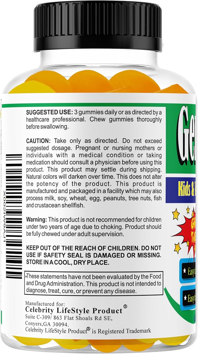 Celebrity Lifestyle Product Brain Support Focus Supplement for Kid and Teens Omega 3 Gummy Vitamin Memory and Attention, Brain Booster, Kid Focus Attention Supplement(1 Bottle) DHA 60ct
