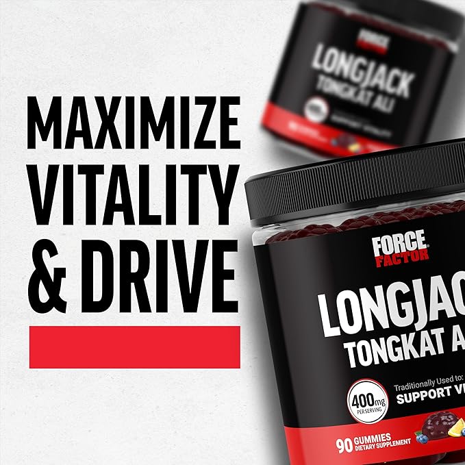 Force Factor Longjack Tongkat Ali Gummies, Tongkat Ali for Men to Support Male Vitality and Drive, 400mg Tongkat Ali with BioPerine, Mixed Berry Lemonade, 90 Gummies