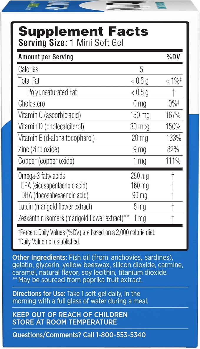Ocuvite Adult 50+ Eye Vitamins and Mineral Supplements with Lutein, Zeaxanthin and Omega-3 from Bausch + Lomb 90 Soft Gels
