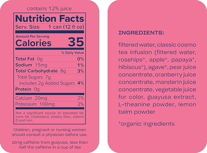 Recess Zero Proof Craft Mocktails, Alcohol Free Drinks, With Adaptogens, Non-Alcoholic Beverage Replacement, Mixer, Celebration, Party, (Classic Cosmo, 12oz, Pack of 12)