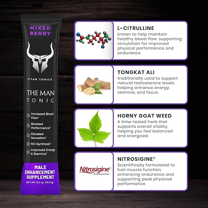 Extra Strength Male Enhancing Supplement Powder–Tongkat Ali, Maca Root, Beet Root, Horny Goat Weed, L-Citrulline–Nitric Oxide Booster & Testosterone Support for Men (Berry-1 Stick)