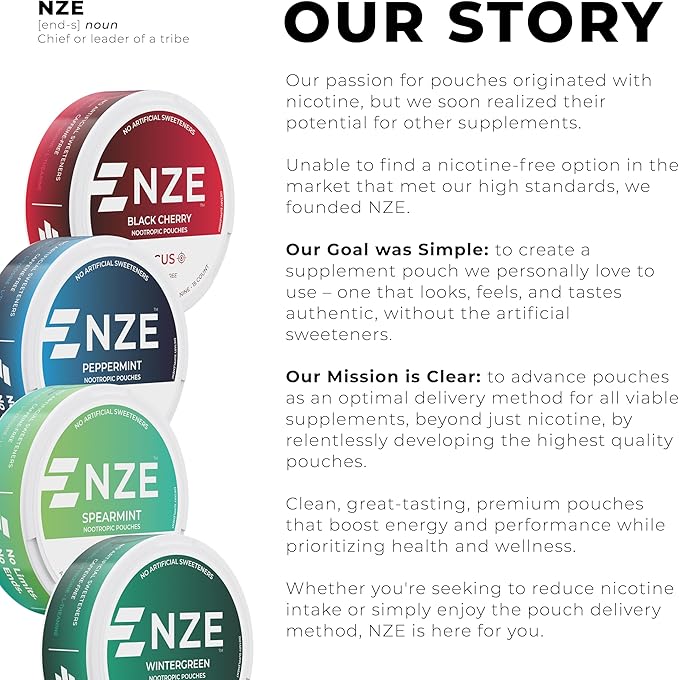 NZE Caffeine Free Nootropic Pouches (Lemon Cherry) - Nootropic Pouches with Alpha GPC, L-Tyrosine & L-Theanine - No Sugar or Artificial Sweeteners - 15 Nicotine Free Pouches Per Can - 5 Pack