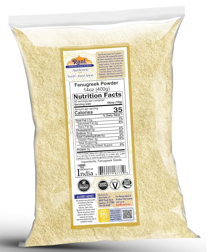 Rani Fenugreek (Methi) Seeds Ground Powder 14oz (400g) Trigonella foenum graecum ~ All Natural | Vegan | Gluten Friendly | Non-GMO | Kosher | Indian Origin, used in cooking & Ayurvedic spice