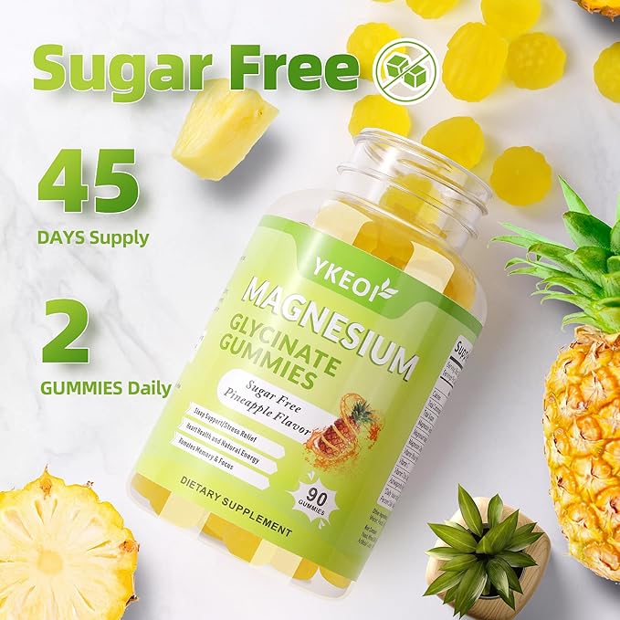 Magnesium Glycinate Gummies 500 Mg with Ashwagandha,Sugar Free Magnesium Supplement Triple Magnesium Complex with Malate,Citrate, Vitamin C D3 B6,Magnesium Supplement for Adults- 90 Gummies