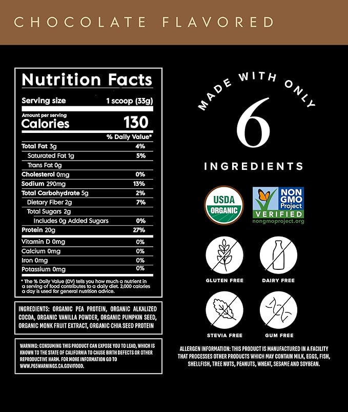 Truvani Vegan Pea Protein Powder | Chocolate | 20g Organic Plant Based Protein | 18 Servings | Keto | Gluten & Dairy Free | Low Carb | No Added Sugar