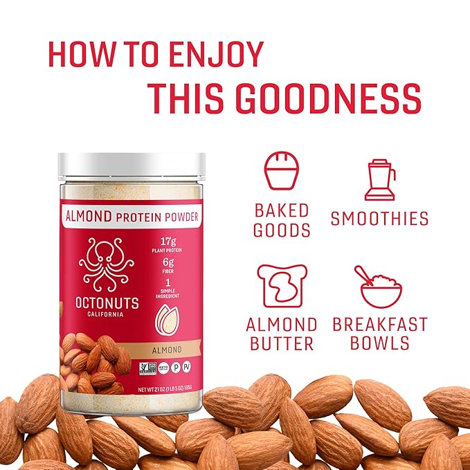 Almond Protein Powder, 21 Ounce, Made with California Almonds, 17g Plant Based Protein, Keto, Paleo Friendly, Vegan, Gluten Free, 17 Servings