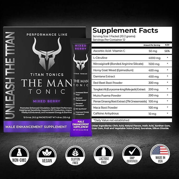Extra Strength Male Enhancing Supplement Powder–Tongkat Ali, Maca Root, Beet Root, Horny Goat Weed, L-Citrulline–Nitric Oxide Booster & Testosterone Support for Men (Berry-1 Stick)