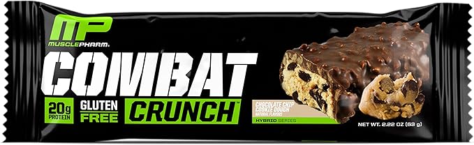 MusclePharm Combat Sport Bar, Chocolate Chip Cookie Dough, High Protein Bars, Combat Cravings, Fuel Performance & Meet Energy Demands, 20g Protein from Whey Protein, 5g Fiber, Gluten Free, 12 Bars